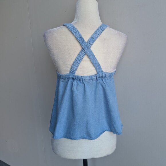 Mango Denim Chambray Wrap Back Sleeveless Top - Picture 4 of 5